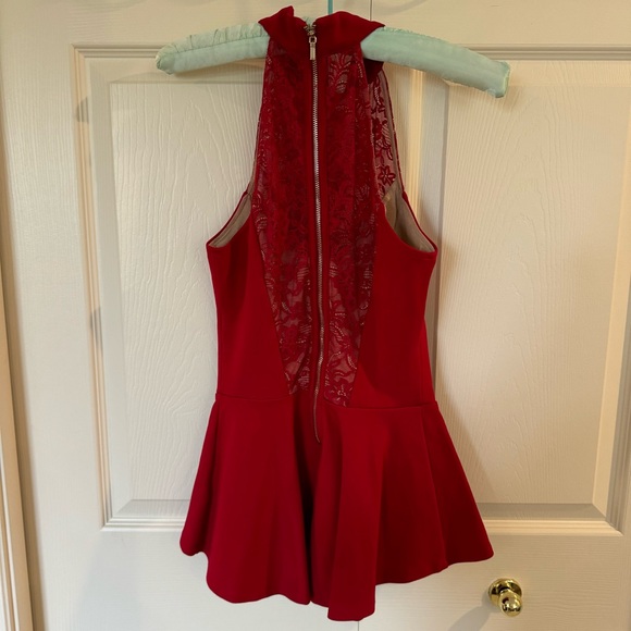 Bebe Red Lace Peplum Tank with Zipper - Picture 2 of 5